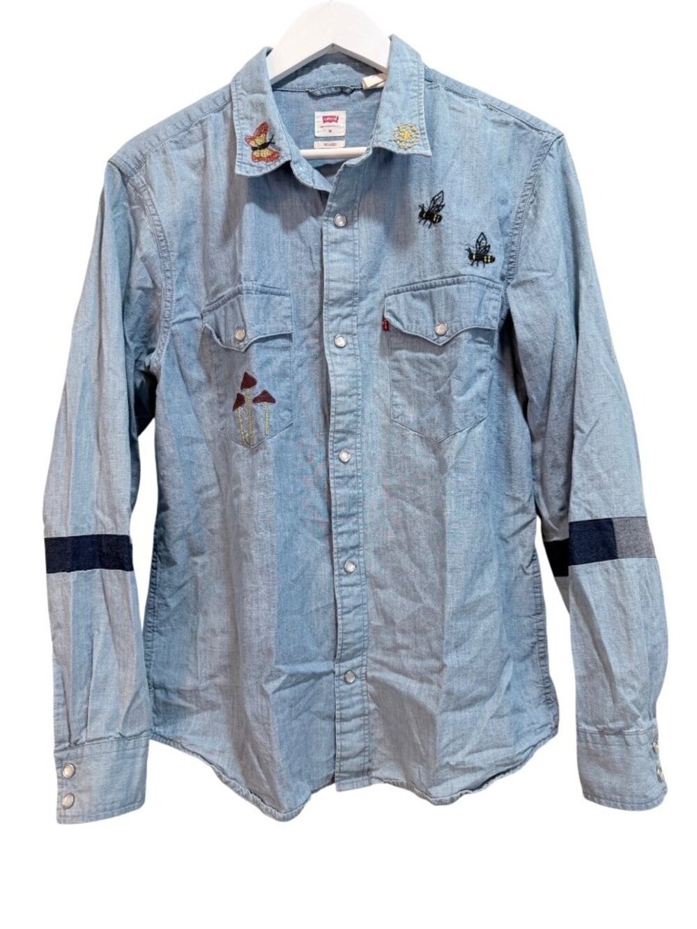 Rare Levi's CS Sample Embroidered Western Shirt Gone Hiking Bees Mushrooms M